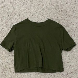 Olive Green 80s Boxy Cropped Tee